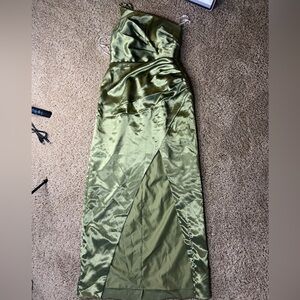 Green Asymmetrical One Shoulder Satin Gown for Weddings